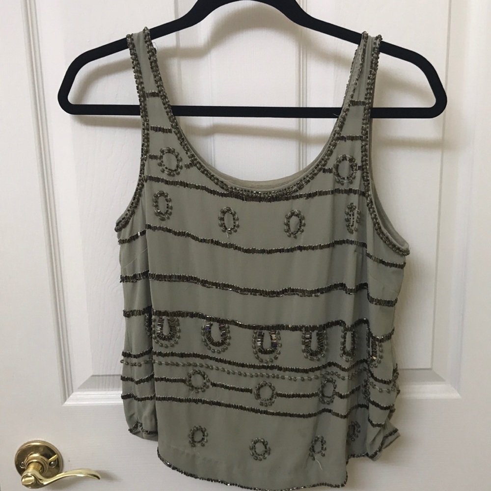 Beaded olive green top